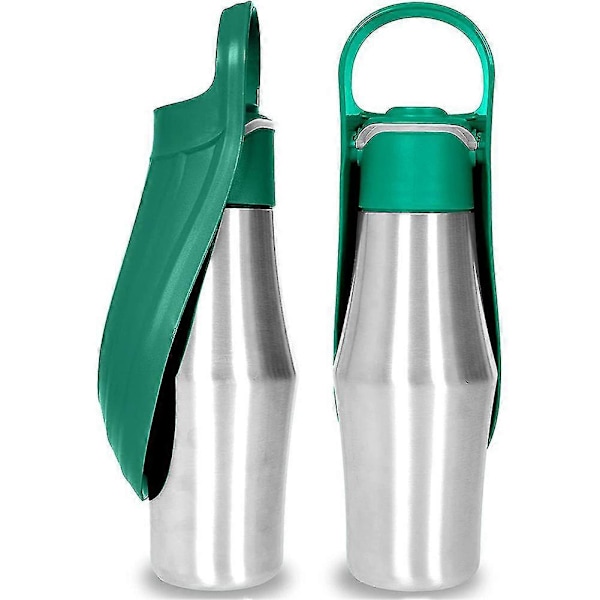 Hundvattenflaska i rostfritt stål, portabel vattendispenser för husdjur med hopfällbar skål för utomhusbruk dark green