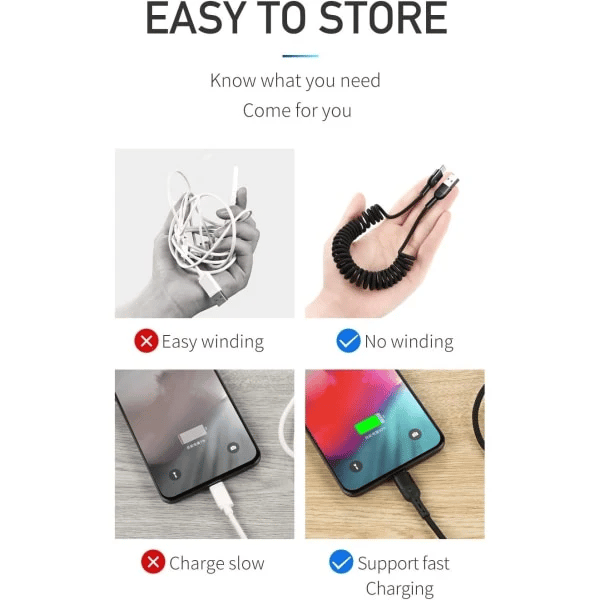 Spiral USB Type-C kabel, USB indtrækkelig spiral kabel USB Type-C