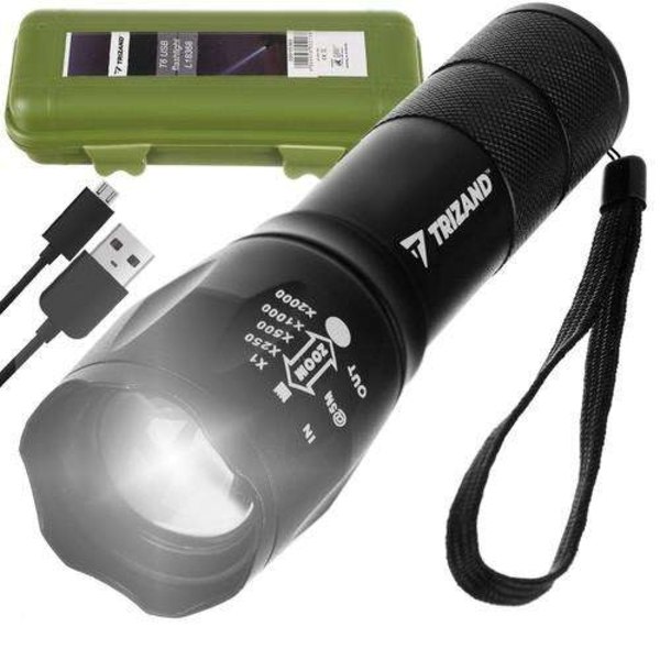 CREE LED T6 Flashlight - Powerful with Built-in Battery Black