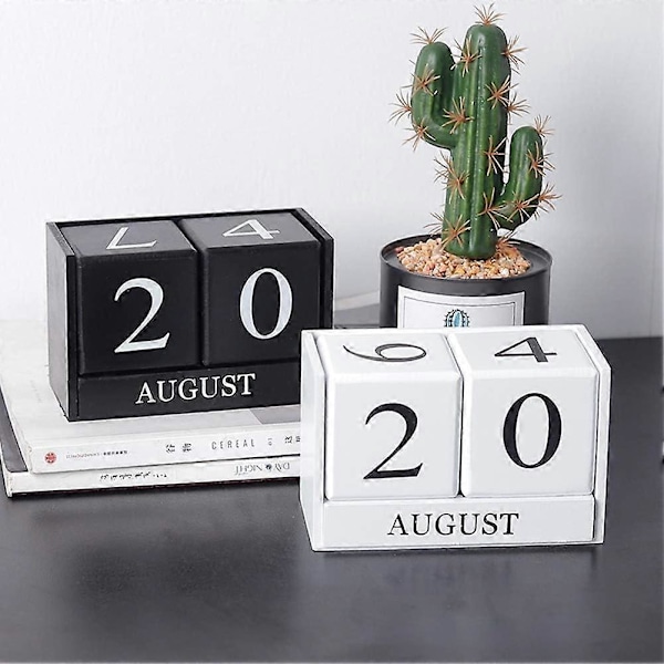 Skrivbordskalender i trä - Evig Kalender med Klossar för Månad och Datum, Heminredning för Kontoret
