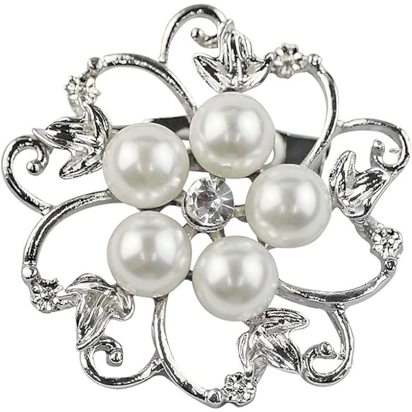 Brosche Pins Faux Pearl Broscher Rund Form Blomst Brosche Sjal Pin-Hvid