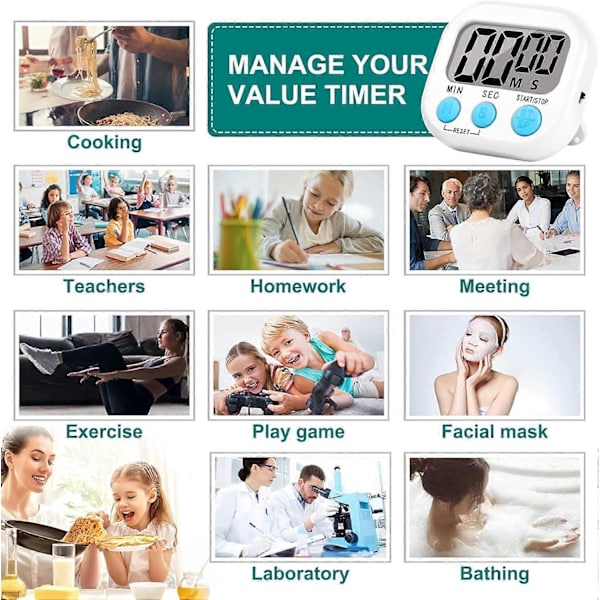 4-pack Högljudd Digital Timer, Magnetisk Ställning Kökstimer med På/Av-knapp, Tidtimer för Barn, Matlagning, Studier, Klassrum