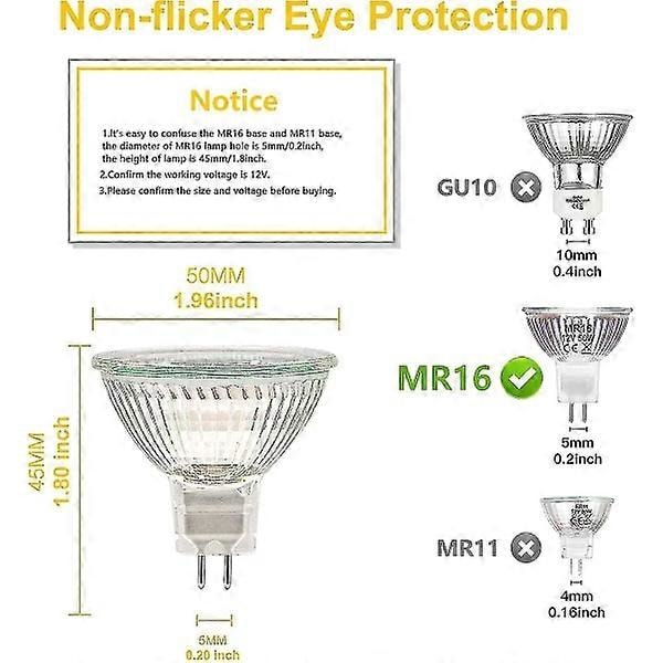 Mr16 Spot Lyspære 12v 20w Pære Gu5.3 Pære Dimbar 2 Pin Halogenpærer Varm Hvit 2700k Pakke med 12 (mr16-20w-12p) [xh]