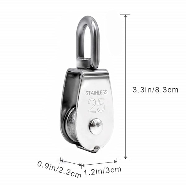 Løfteblokk, 304 rustfritt stål enkelt talje M25 enkelt talje last 150 kg, sett med 2