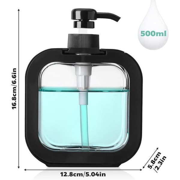 500 ml Tvålpump - 2-pack - Svart och Transparent Plast - Diskmedelspump - Badrum Kök
