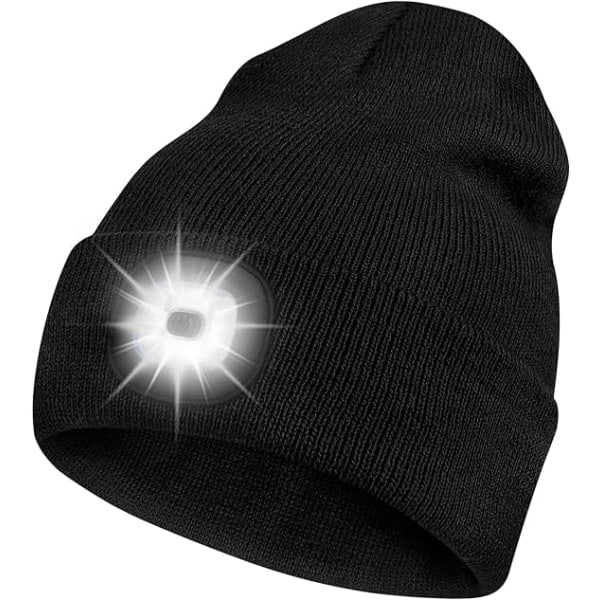 LED-belyst stickad vintermössa