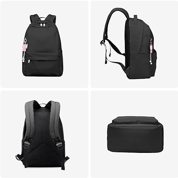 Skolesekk for jenter og gutter, enkel ryggsekk for 14 tommers laptop, vannavvisende skolesekker, avslappet dagsekk for skole og reiser, lett ryggsekk black