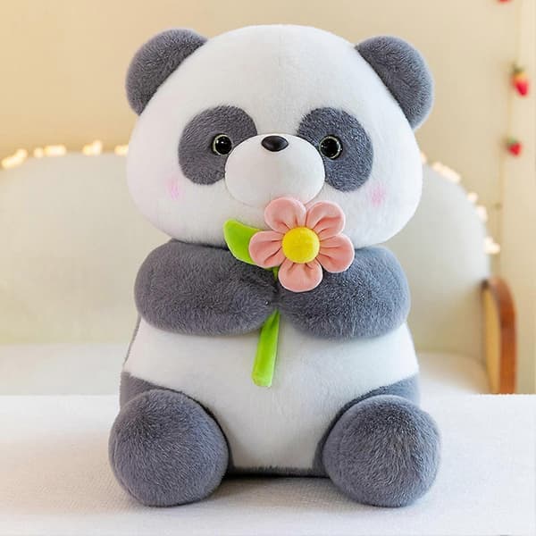 Söt simulering panda docka docka plyschleksaker tecknad soffkudde dekorationer prydnader Grey