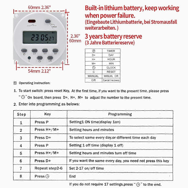 CN101A 24V Digital LCD Tidtaker Relébryter - Strøm Ukentlig Programmerbar Tidtaker