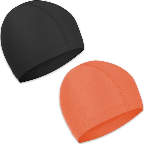 2 stk. Elastiske badehetter Komfortabel sklisikker stoffbadehette Lett badehette for kvinner menn barn for svømming Black, Orange