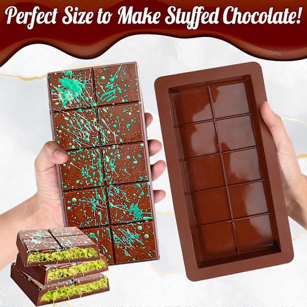 Dyb Chokoladebar Forme 2 Pak, Store og Tykke Silikone Chokoladebar Forme til Fyldt Bar, Stor Chokolade Candy Bar Form
