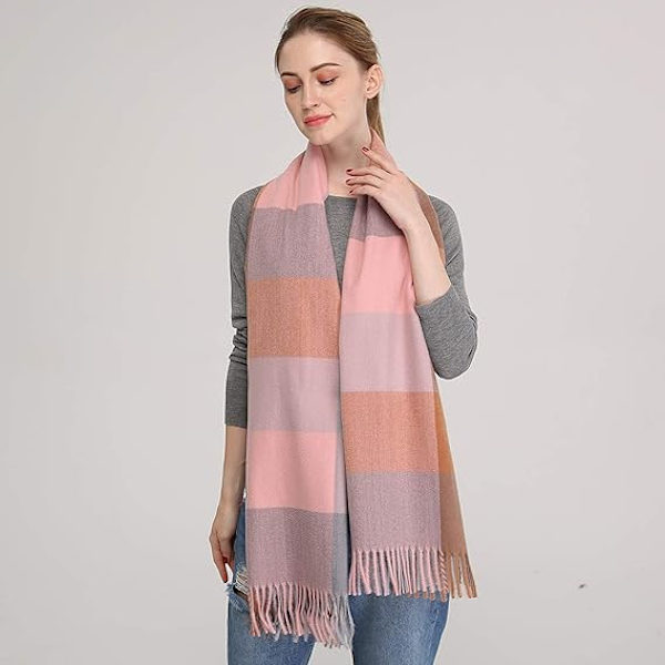 Blødt Kæmpe Cashmere Uld Sjal til Kvinder - Pashmina, Tørklæde og Wrap - Varmt Tørklæde Tæppe Grey&pink