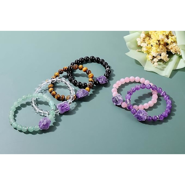 Ametyst Krystall Perle Armbånd for Kvinner Naturlig Edelsten Healing Krystall Halv Edelsten Reiki Angst Stein Perler Purple