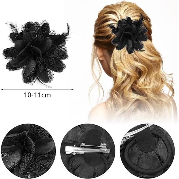 1 st blomma hattar klämma tebjudning corsage hårnål barrette svart blommig fjäder hårnål