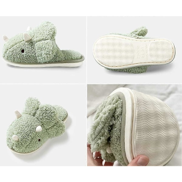 Voksne Unisex Dyresko Fluffy Plysj Dinosaur Design Hjemmesko Morsomme Triceratops Sko Anti-Skli Soveromssko Orange 40-41