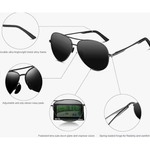 Unisex Polariserede Pilot Solbriller UV400 Beskyttelse V101 Sort