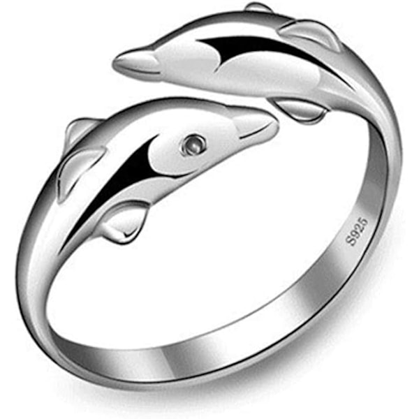 Simple Double Dolphins Head Adjustable 925 Sterling Silver Fashion Ring Perfect For Gift