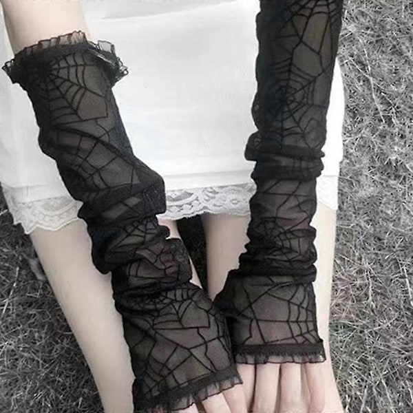 Albuelengde Mesh Blonde Lange Hansker Gjennomsiktige Edderkoppnett Hansker Halloween Hansker