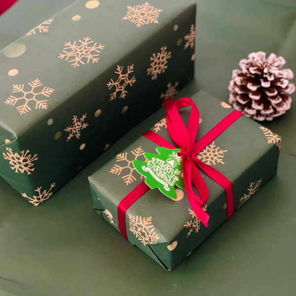 Julpapper 70x50 Julpapper Ark 5 med band, julklappar, julklappspapper Förpackningsmaterial Grönt presentpapper