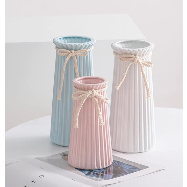 1 stk. Hvid Keramisk Ribbet Vase til Minimalistisk Moderne Hjemindretning, Dekorativ Blomster Vase til Kontor Soveværelse White Height 9.6inch - 24.5cm