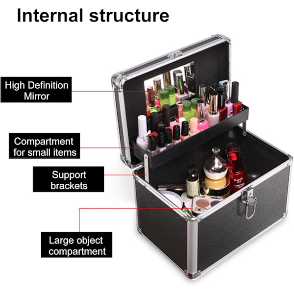 Kosmetisk arrangör Kosmetisk arrangör Box Bärbar sminkväska Låsbar förvaringslåda för smycken och sminkverktyg brown