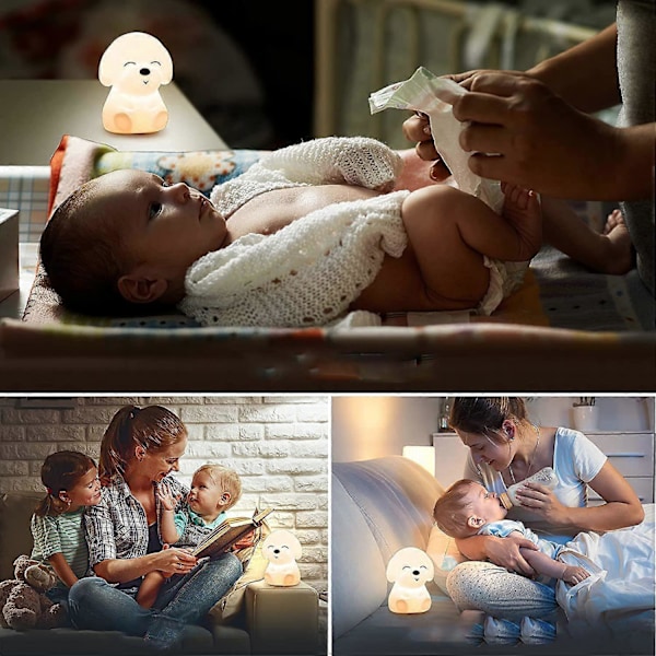 Nattlampa Barn Kawaii Hund Nattlampa Baby LED Amning Lampa Dimbar Barn Sänglampa Silikon Sovlampa med USB Touch Barnrum Dekoration