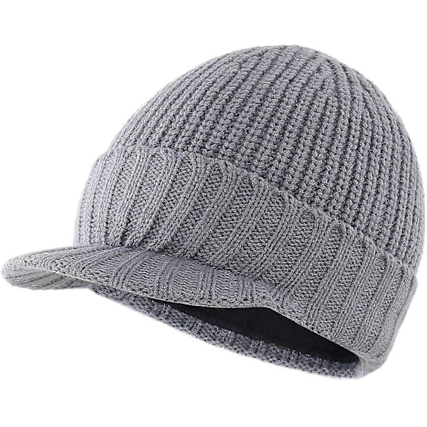 Hatt med skjerm i strikk for menn, vinter, tykk, utendørs Light Grey One Size