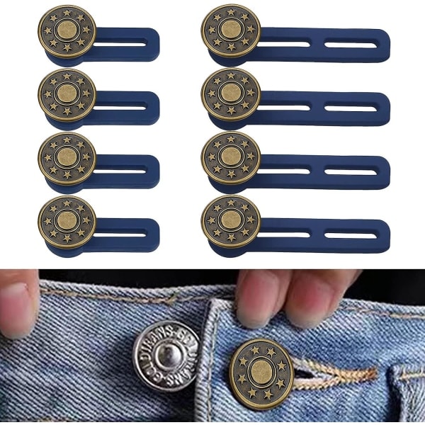 8 stk. knappeforlengere for bukser, justerbar midjeforlenger for bukser, knapp midjeforlenger
