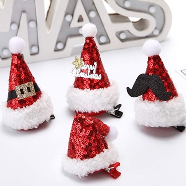 8 st Mini Julhatt Hårklämma Julhatt Hårband Glitter Tomteluva Hårklämmor Hårband Tomteluva för Barn Vuxna Jultomten