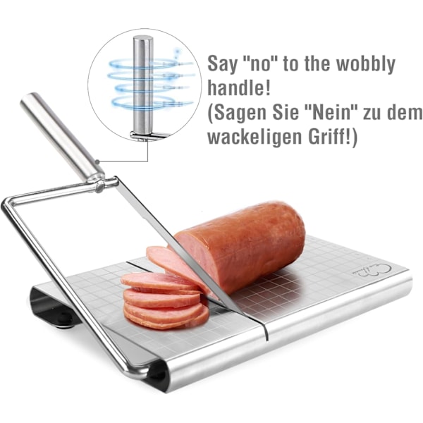 Osteskjærer - Multifunksjonell Osteskutter & Matkutter i Rustfritt Stål med Blad og Nøyaktig Størrelsesskala for Skjæring av Ost, Smør, Grønnsaker, Pølse