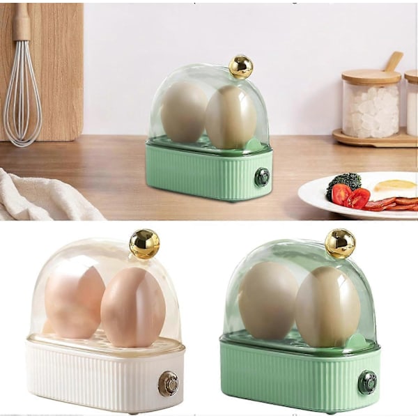 Elektrisk eggekoker, Mini elektrisk dampkoker for kokte egg, Rask oppvarming eggekoker med timer-av, Kjøkkenverktøy tilbehør White-Green