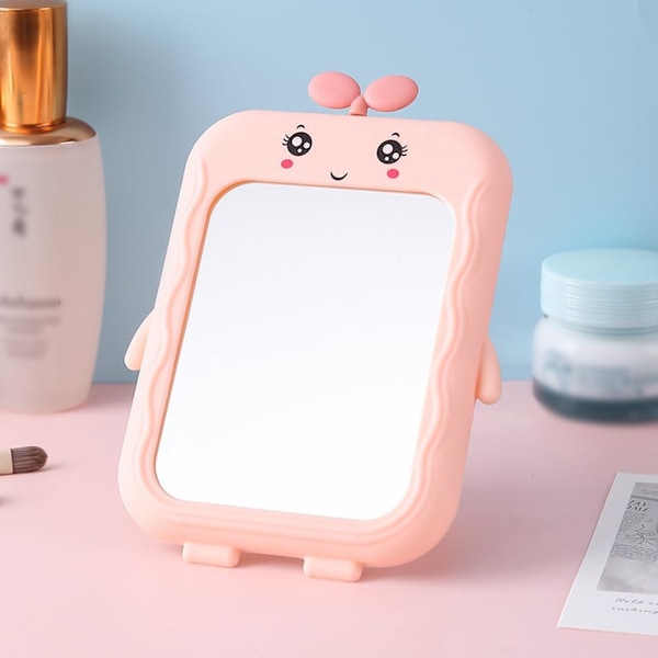 Græs Desktop Spejl til Piger Bærbar Sød Makeup Bord Spejl med Stativ Rejse Skønhed Kosmetik Spejl Græs Styling til Bordplade Badeværelse Brusebad