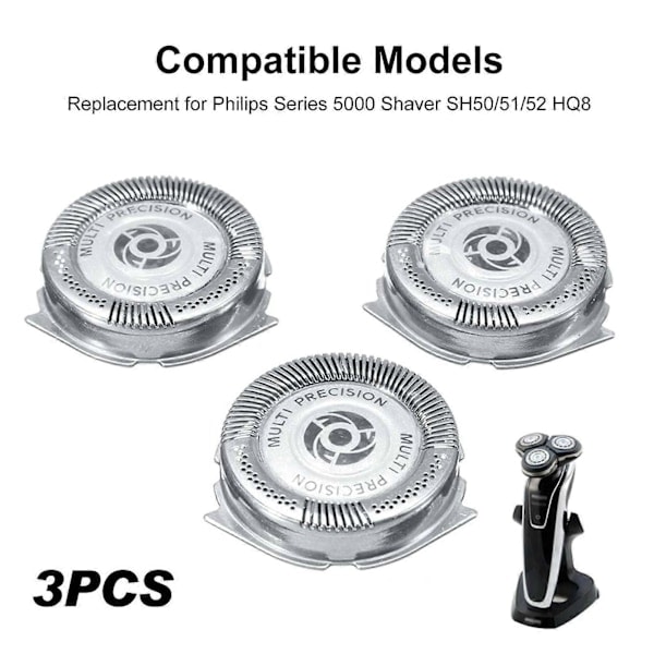 3 stk. Erstatningsblader for Elektriske Barbermaskiner, Hode for Philips Serie 5000 Barbermaskiner SH50/51/52 HQ8