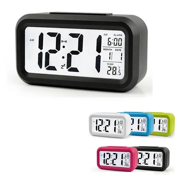Väckarklocka med Snooze, Nattlampa, Termometer, Digital LED-Display, Batteridriven Black