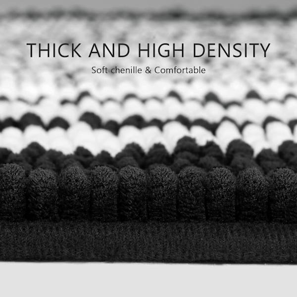 Badematte Teppe Ekstra Myk og Absorberende Fluffy Stripete Chenille, Sklisikker Lussete Badegulvmatte, Maskinvaskbar (40 x 60 cm) Black