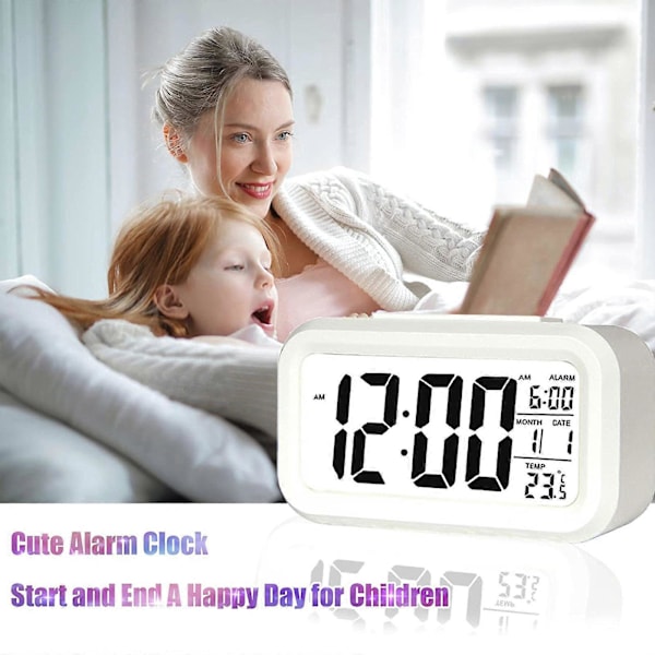 Digital Väckarklocka Batteridriven Snooze Nattlampa Design White