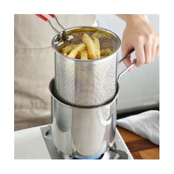 Fritös i rostfritt stål för Tempura, pommes frites, kyckling etc. med sil