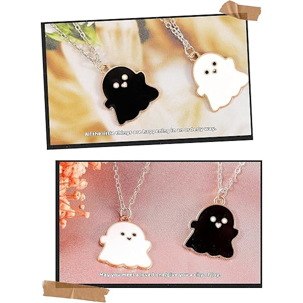 Halloween Spöke Svart och Vit Halsband, Söt Flickvän Halsband, Par Dubbel Halsband