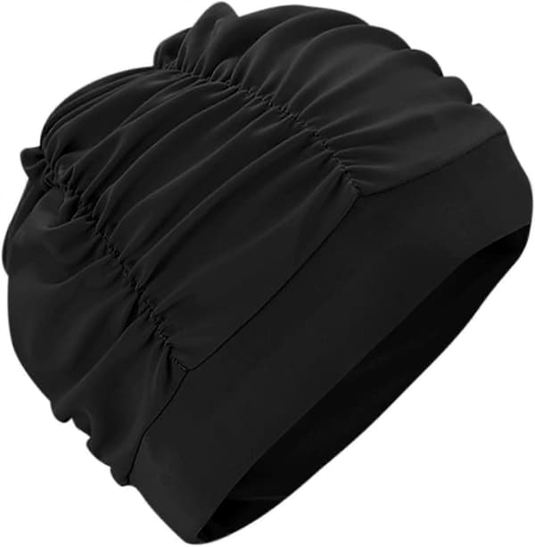 Plissert badehette for kvinner, nylonduk, langhåret badehette, superelastisk badehette, strand- og surfehette