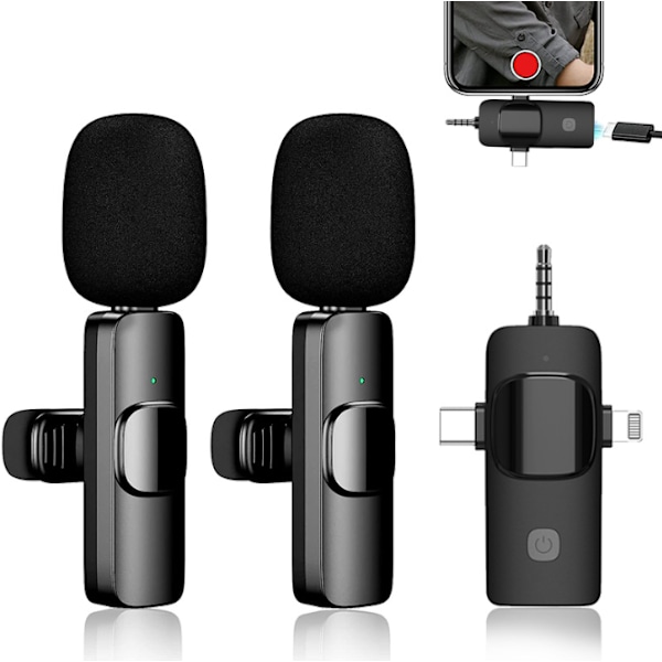 Trådløse Mikrofoner, Trådløs Lavalier Mikrofon, Plug-and-Play Bluetooth Mikrofon, Støjreduktion Automatisk Synkronisering til Optagelse, Live Streaming, TikTok