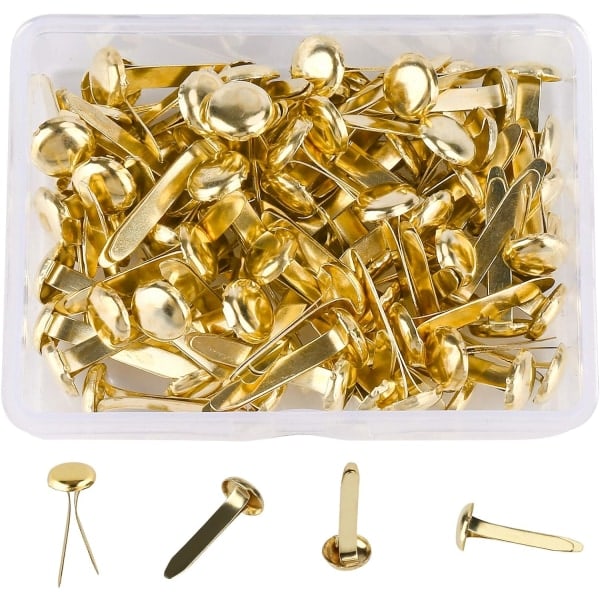 100 stk. mini armbånd, messingfastgørere 16 x 8 mm, messingfarvede papirclips til hobby og scrapbooking guld