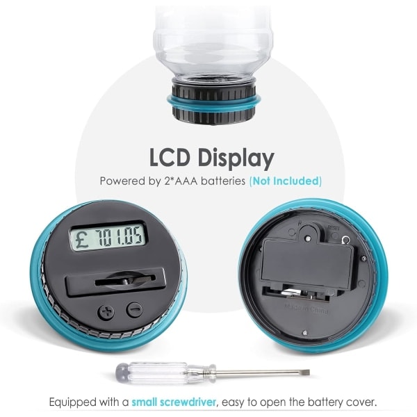 Digital spargris för barn och vuxna, mynträknande spargris med LCD-display, 1,8L stor kapacitet brittisk myntspargris