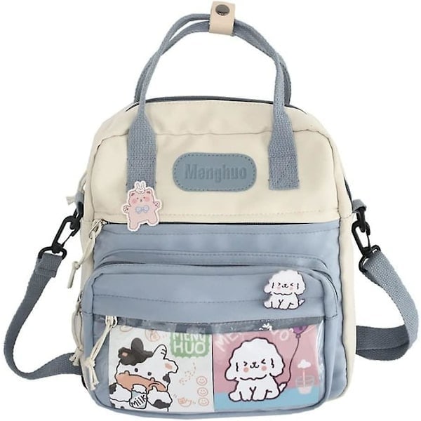 Kawaii Axelväska för Tjej Tote Indie Ryggsäck Skola Japansk Estetisk Ryggsäck Messenger Bag Kawaii Ryggsäck Prime (Blå)