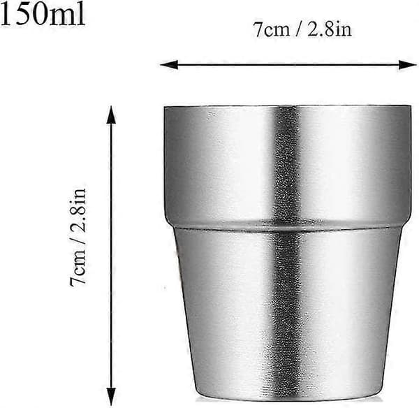 4 stk. Premium rustfrie stålbeger, 150 ml uknuselige metallbeger, stablebare drikkebeger, isolert stablebart dobbelt rustfritt stålkopp for reise