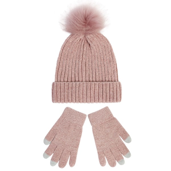 Strikkede hue kvinder ny Chenille uldhue handsker sæt fortykket varm fluffy hue efterår og vinter Læder Navy blue