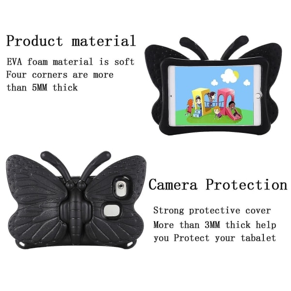 Butterfly Samsung Galaxy Tab A7 Lite 8.7 T220/t225 2021 Cover, Børnevenlig, Eva Blødt Skum Materiale, Tykke Fire Hjørner, Kamerabeskyttelse, Stødsikker Black