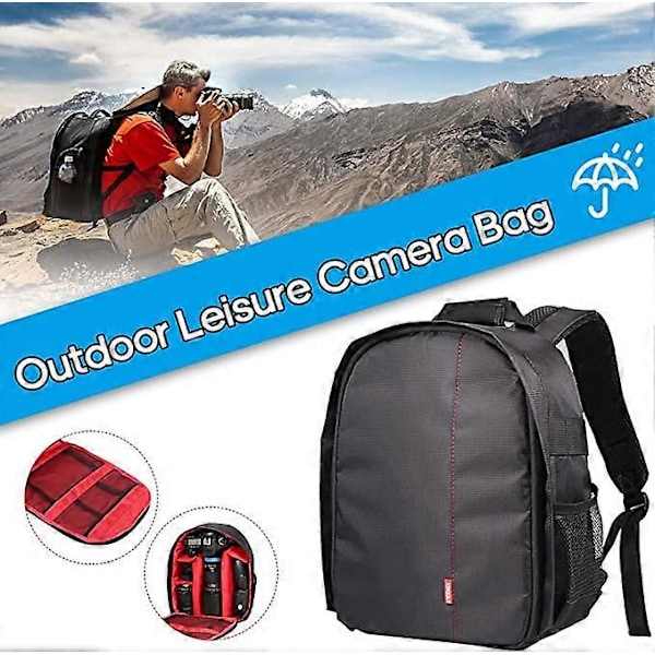 Kamerataske - rød (ekskl. kamera), kamera rygsæk vandtæt og stødsikker campingtaske lille kamerataske rejse rygsæk kamerataske Canon Dslr cabl