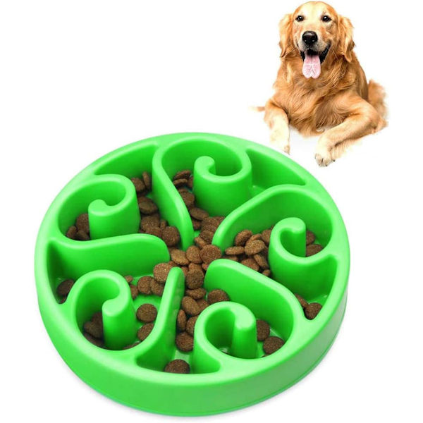 1 st Slowmatningskål för Hund, Långsam Ätningsskål för Mellanhundar, Rolig Pussel Slow Feed Halksäker Interaktiv Blo Green