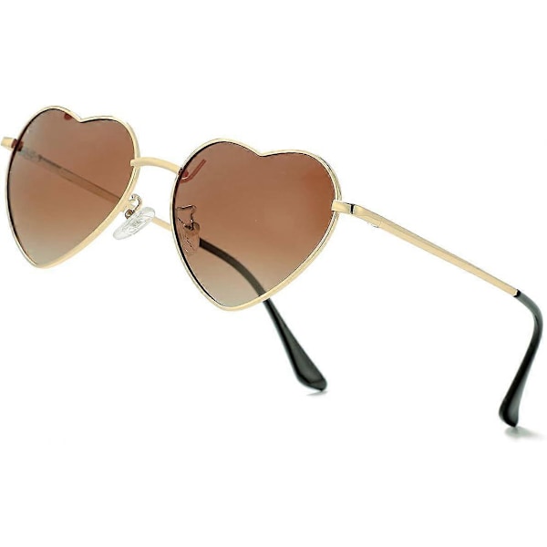 SDIGV Polariserte Hjerte Solbriller for Kvinner Mote Nydelig Stil Metallramme UV400 Beskyttelse Linse Gold Gradient Brown