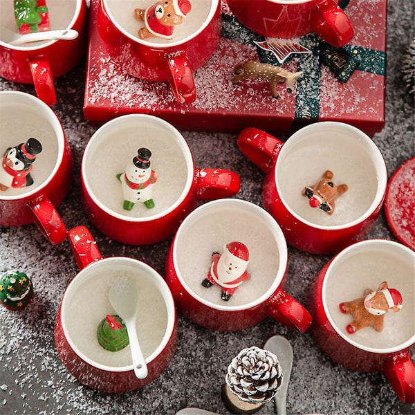 Julekrus Par Keramik Santafigurer med Låg og Ske Ny Lågdesign Feriestil Kontor Hjem Mælk Kaffe Kop Egern Squirrel